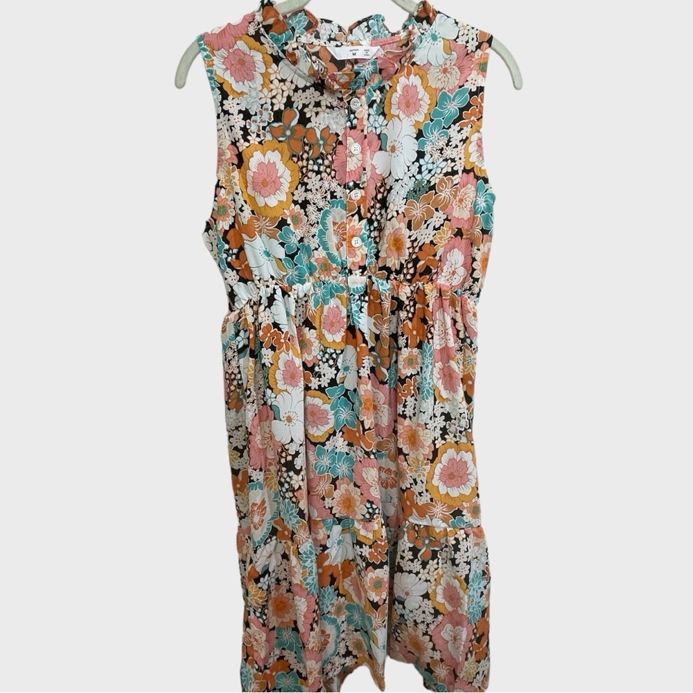 Maternity Floral  Nursing Sleeveless Ruffle Collar Sun Dress Size Medium - Picture 3 of 8